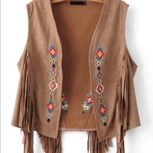Brown sleeveless embroidery tassel